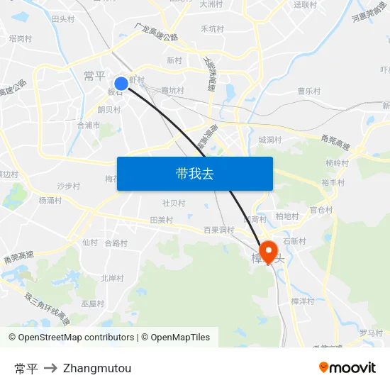 常平 to Zhangmutou map