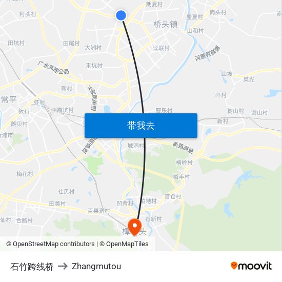 石竹跨线桥 to Zhangmutou map