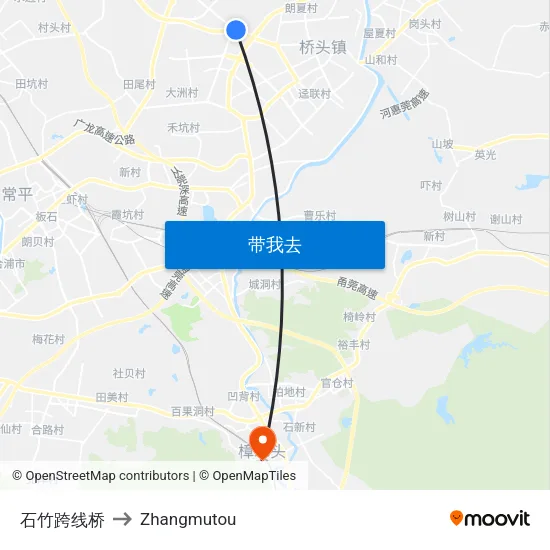 石竹跨线桥 to Zhangmutou map