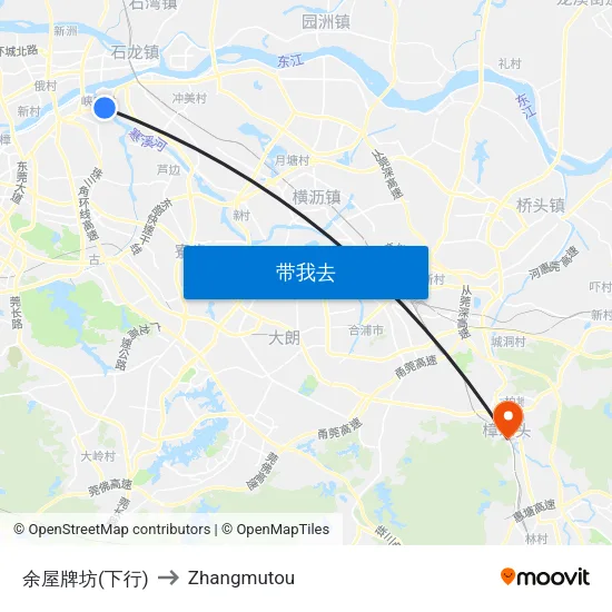 余屋牌坊(下行) to Zhangmutou map