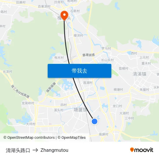 清湖头路口 to Zhangmutou map