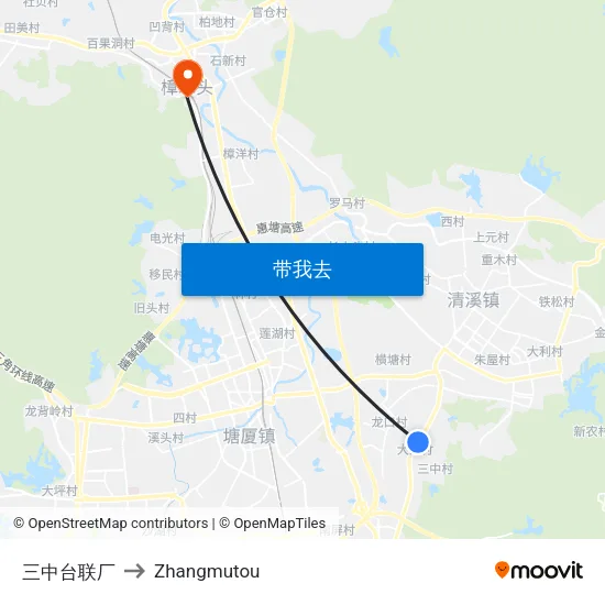三中台联厂 to Zhangmutou map