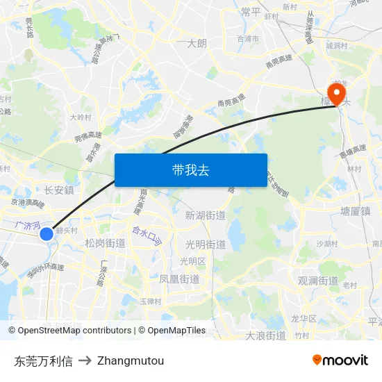 东莞万利信 to Zhangmutou map
