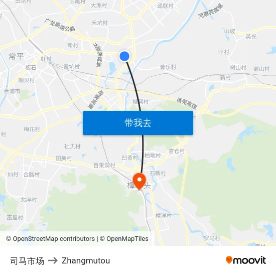 司马市场 to Zhangmutou map