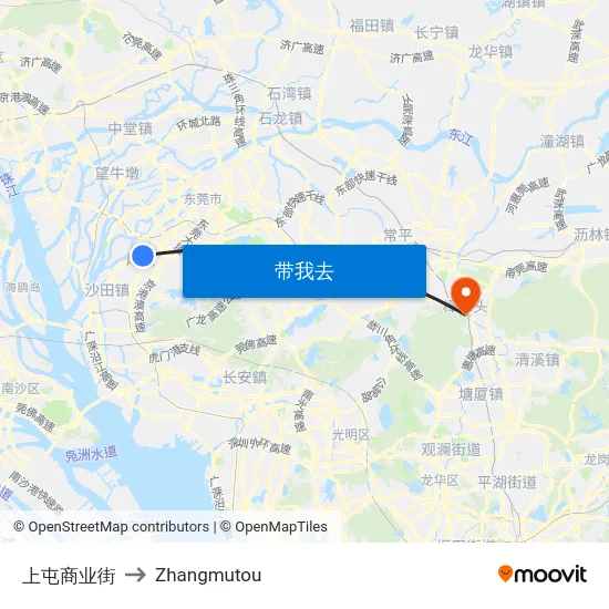 上屯商业街 to Zhangmutou map
