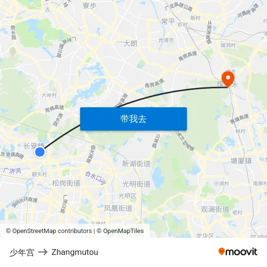 少年宫 to Zhangmutou map