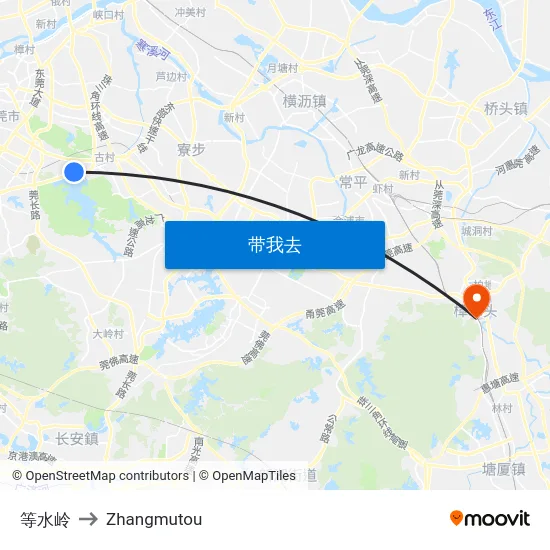等水岭 to Zhangmutou map