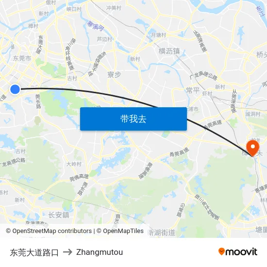 东莞大道路口 to Zhangmutou map