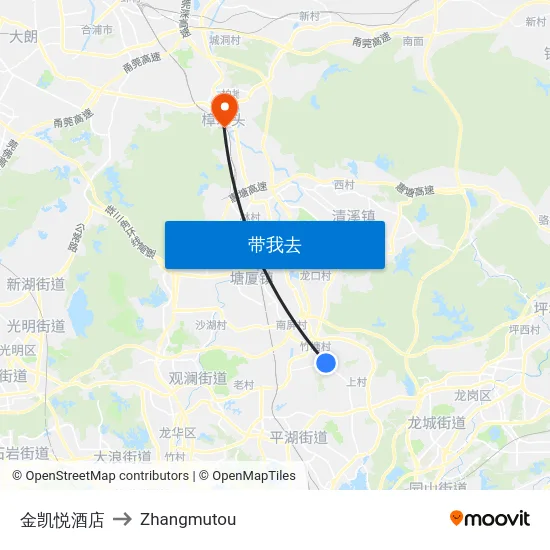 金凯悦酒店 to Zhangmutou map