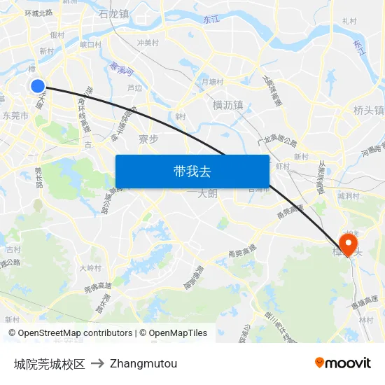 城院莞城校区 to Zhangmutou map