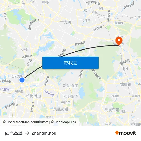 阳光商城 to Zhangmutou map