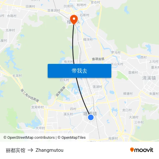 丽都宾馆 to Zhangmutou map