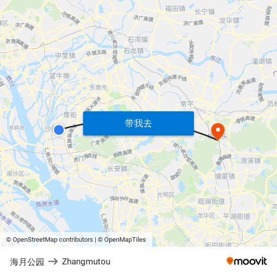 海月公园 to Zhangmutou map