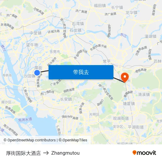 厚街国际大酒店 to Zhangmutou map