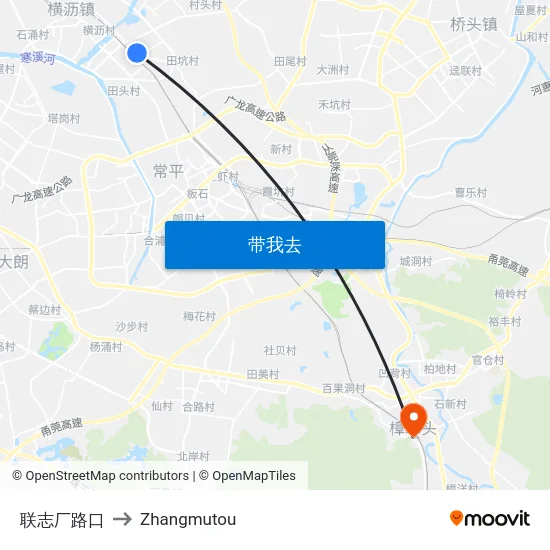 联志厂路口 to Zhangmutou map
