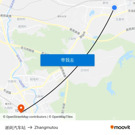 谢岗汽车站 to Zhangmutou map