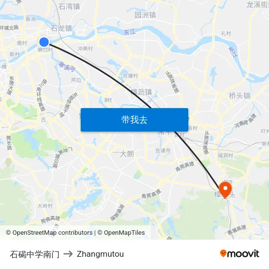 石碣中学南门 to Zhangmutou map