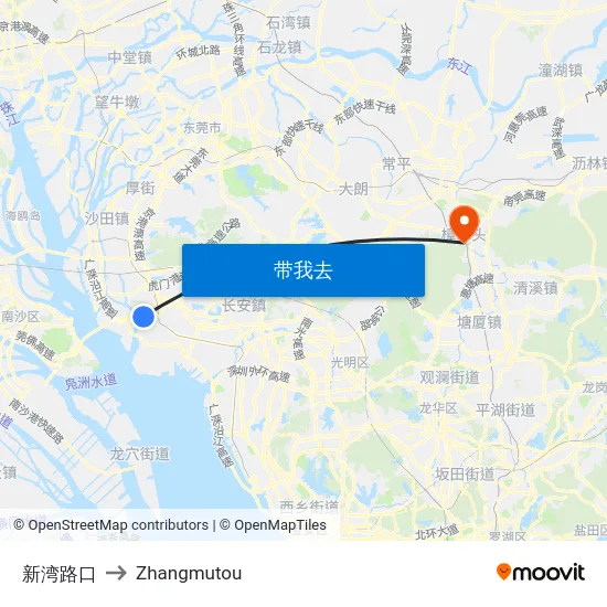 新湾路口 to Zhangmutou map