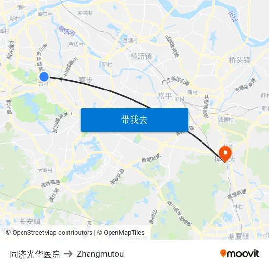同济光华医院 to Zhangmutou map