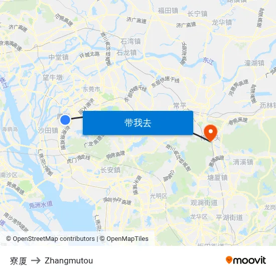 寮厦 to Zhangmutou map