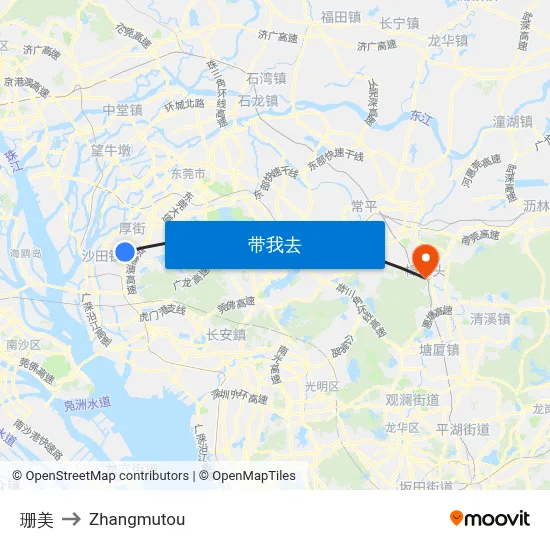 珊美 to Zhangmutou map