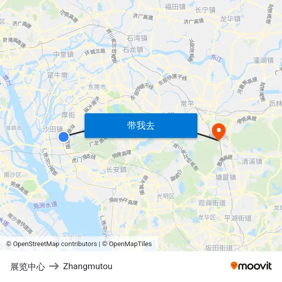 展览中心 to Zhangmutou map