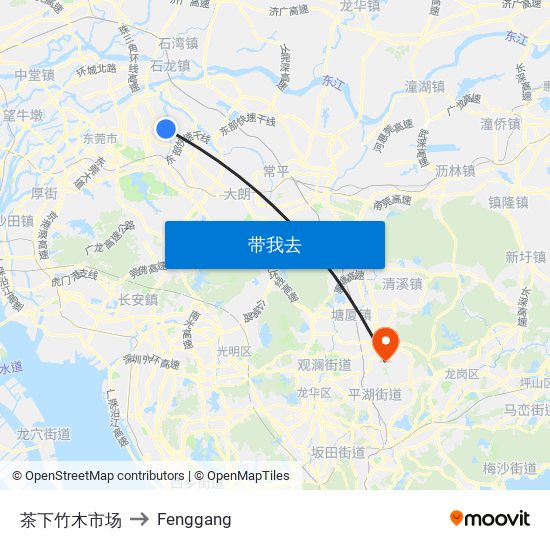 茶下竹木市场 to Fenggang map