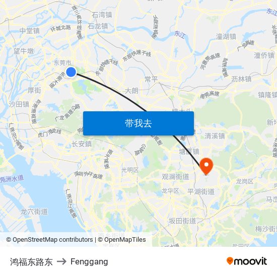 鸿福东路东 to Fenggang map