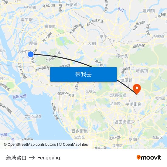 新塘路口 to Fenggang map