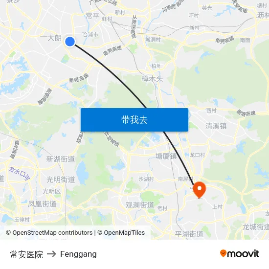 常安医院 to Fenggang map