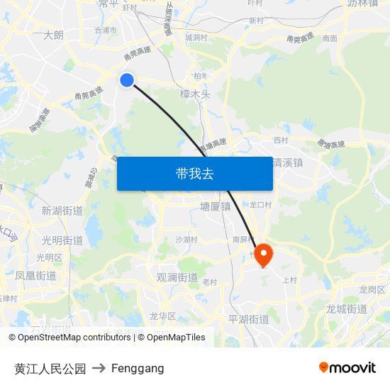 黄江人民公园 to Fenggang map