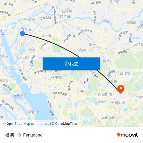 横沥 to Fenggang map