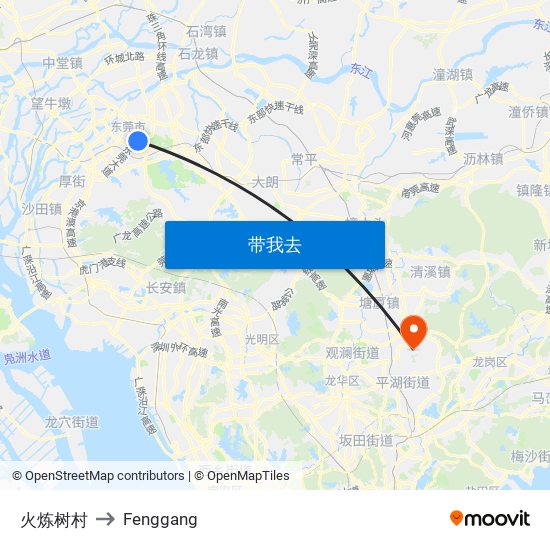 火炼树村 to Fenggang map