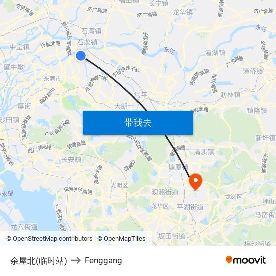 余屋北(临时站) to Fenggang map