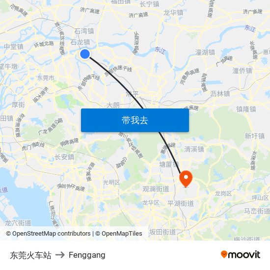 东莞火车站 to Fenggang map