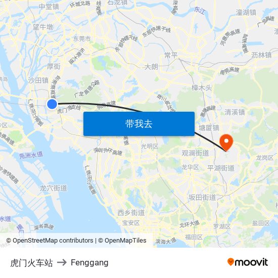 虎门火车站 to Fenggang map