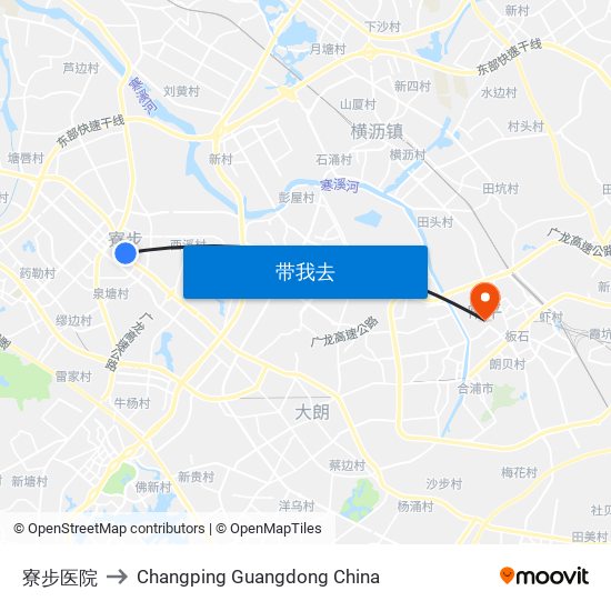 寮步医院 to Changping Guangdong China map