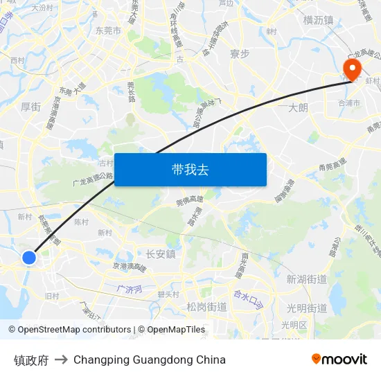 镇政府 to Changping Guangdong China map
