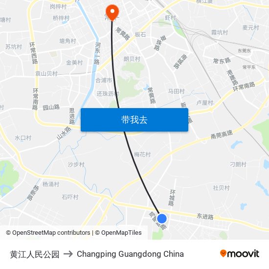 黄江人民公园 to Changping Guangdong China map