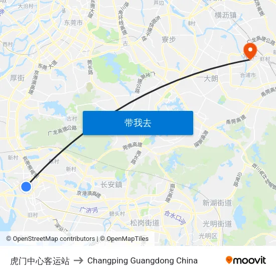 虎门中心客运站 to Changping Guangdong China map