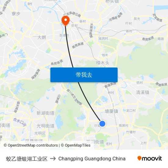 蛟乙塘银湖工业区 to Changping Guangdong China map