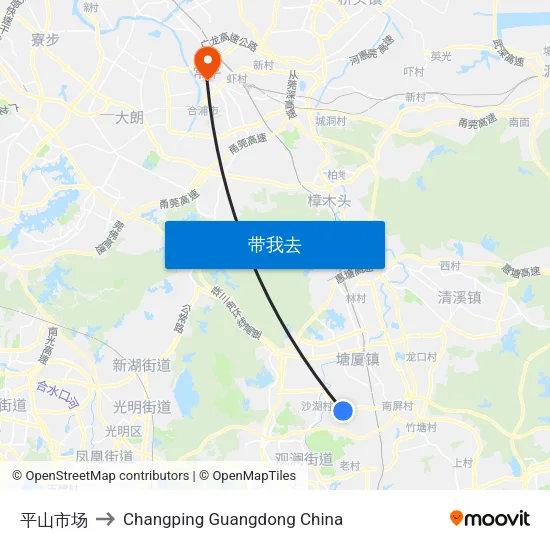 平山市场 to Changping Guangdong China map