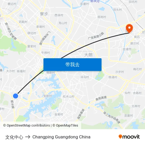 文化中心 to Changping Guangdong China map