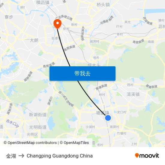 金湖 to Changping Guangdong China map