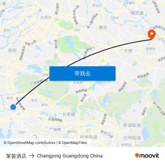 莱茵酒店 to Changping Guangdong China map