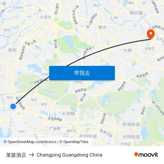 莱茵酒店 to Changping Guangdong China map
