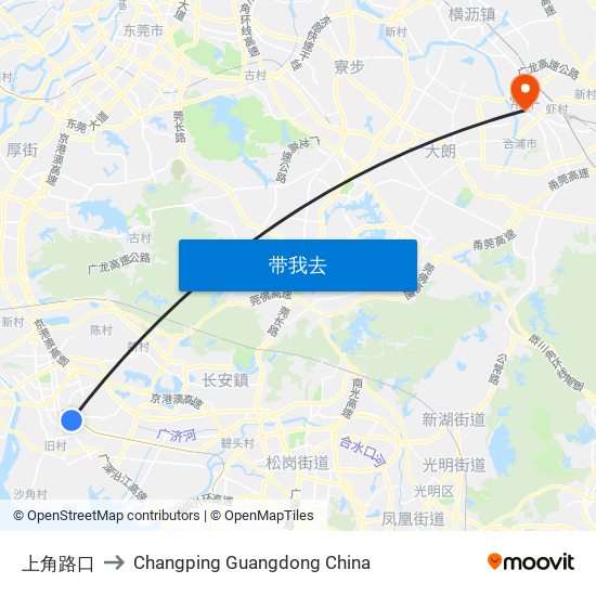 上角路口 to Changping Guangdong China map