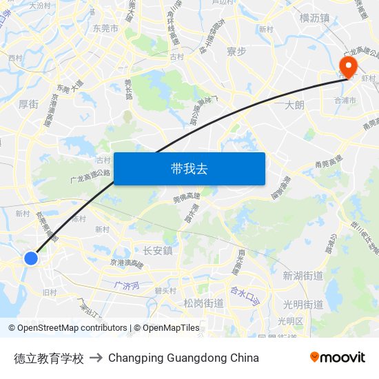 德立教育学校 to Changping Guangdong China map