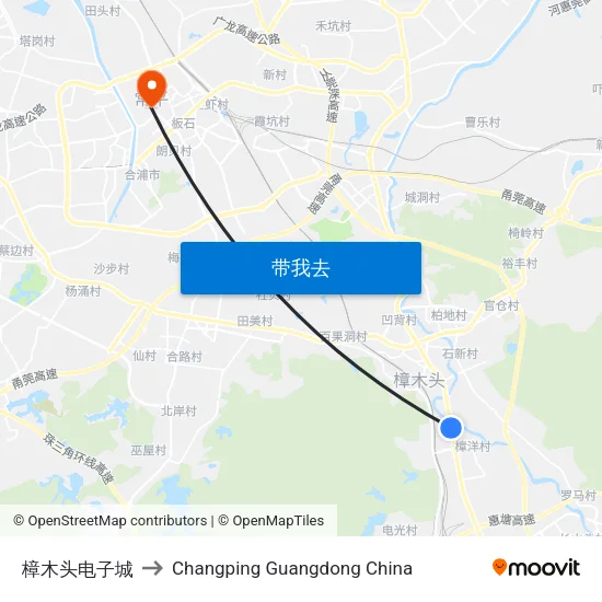 樟木头电子城 to Changping Guangdong China map