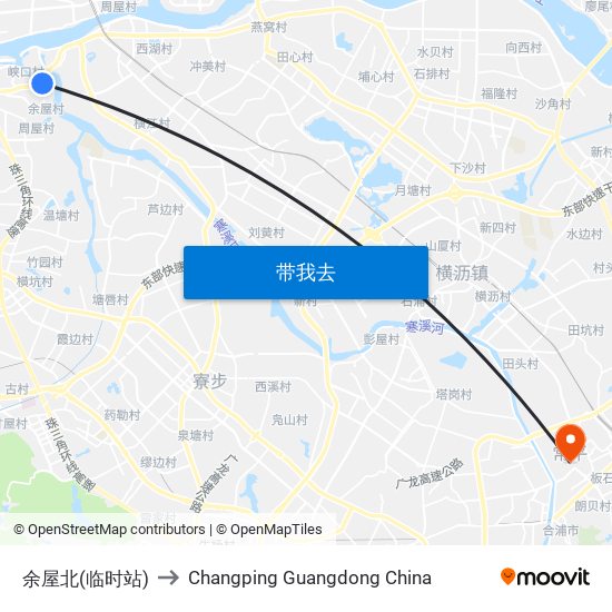 余屋北(临时站) to Changping Guangdong China map